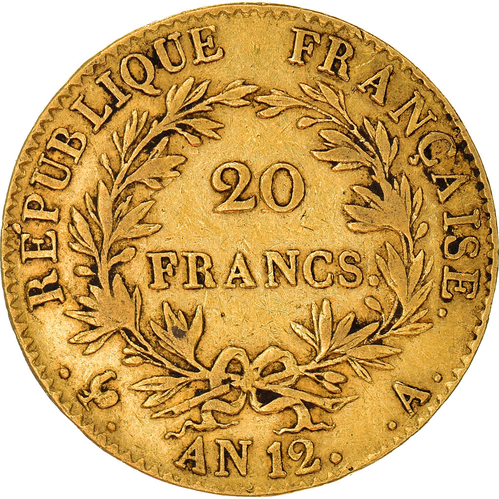 Moneda, Francia, Napoléon I, 20 Francs, An 12, Paris, BC+, Oro, KM:651