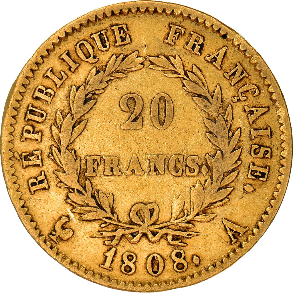 Coin, France, Napoléon I, 20 Francs, 1808, Paris, VF(30-35), Gold, KM:687.1