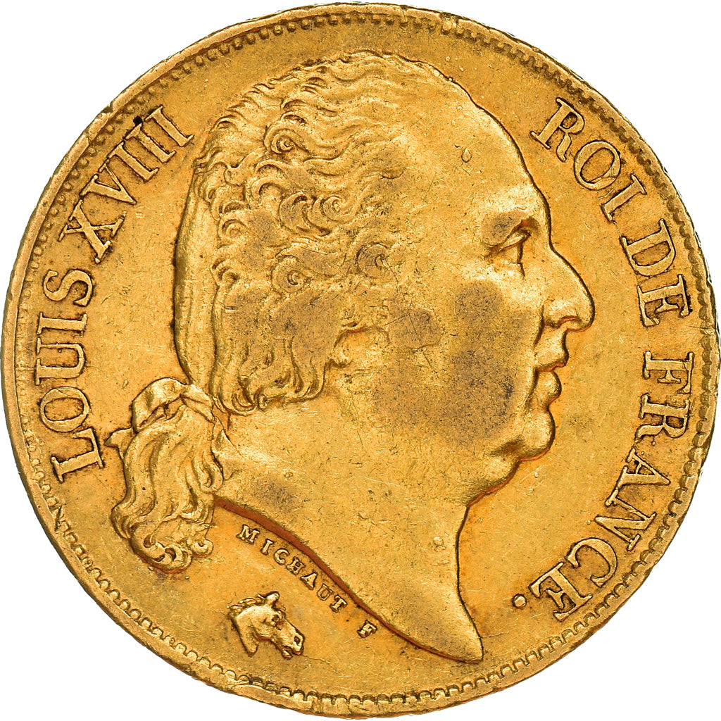 Moeda, França, Louis XVIII, 20 Francs, 1817, Paris, EF(40-45), Dourado