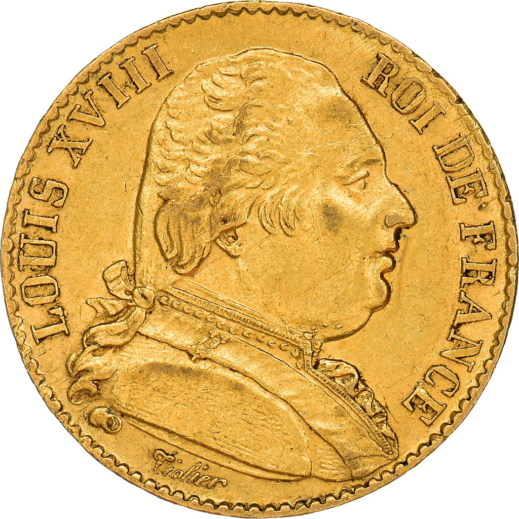 Moeda, França, Louis XVIII, 20 Francs, 1815, Paris, EF(40-45), Dourado