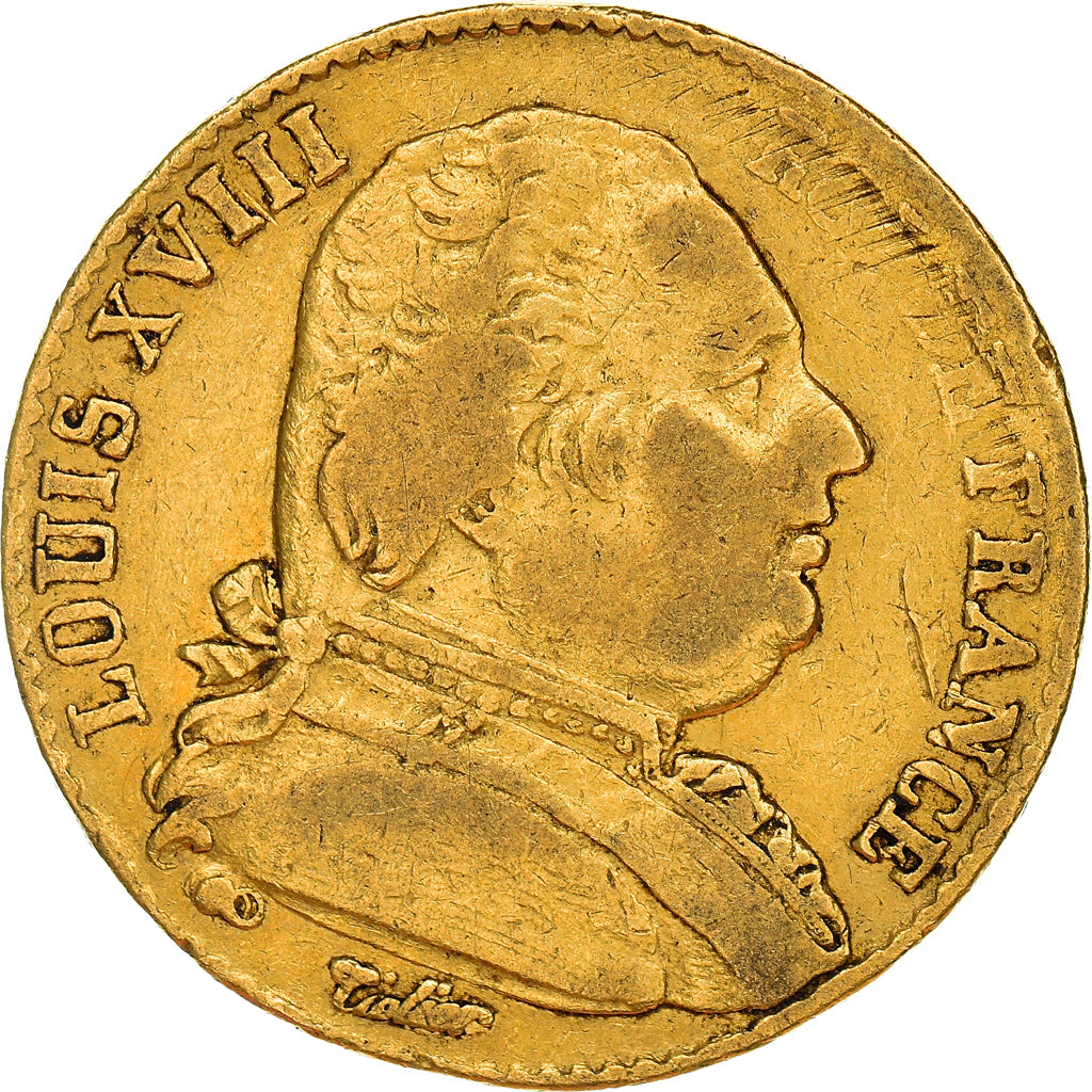 Munten, Frankrijk, Louis XVIII, 20 Francs, 1814, Perpignan, FR+, Goud, KM:706.5