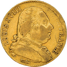 Munten, Frankrijk, Louis XVIII, 20 Francs, 1814, Perpignan, FR+, Goud, KM:706.5