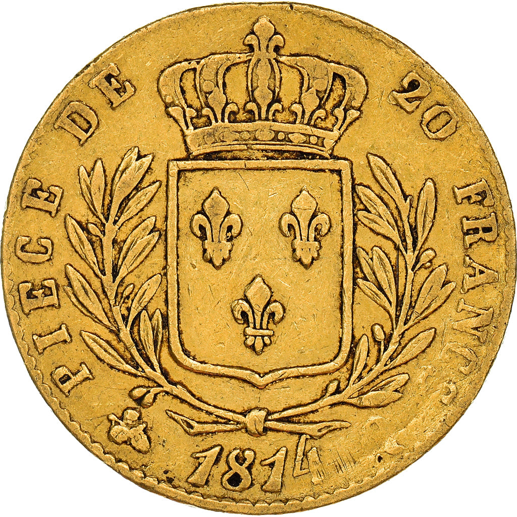 Munten, Frankrijk, Louis XVIII, 20 Francs, 1814, Perpignan, FR+, Goud, KM:706.5