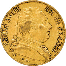 Moneta, Francia, Louis XVIII, 20 Francs, 1814, Bordeaux, MB+, Oro, KM:706.3