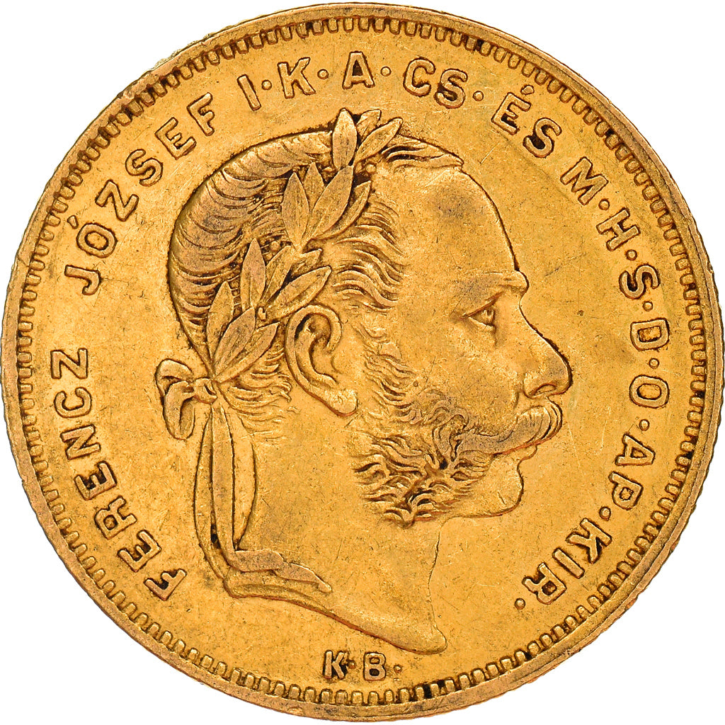 Munten, Hongarije, Franz Joseph I, 8 Forint 20 Francs, 1878, ZF+, Goud, KM:455.1