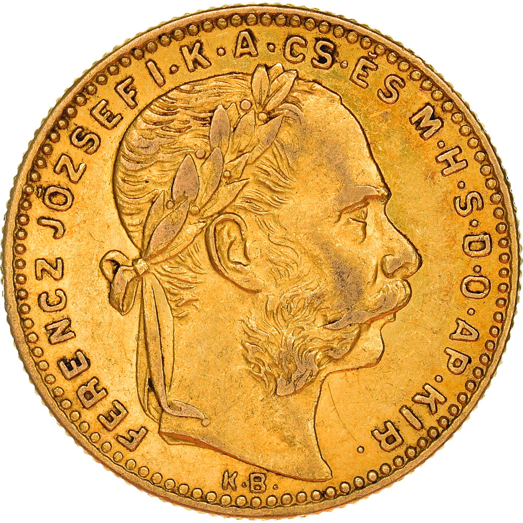 Moneda, Hungría, Franz Joseph I, 8 Forint 20 Francs, 1890, Kormoczbanya, MBC+