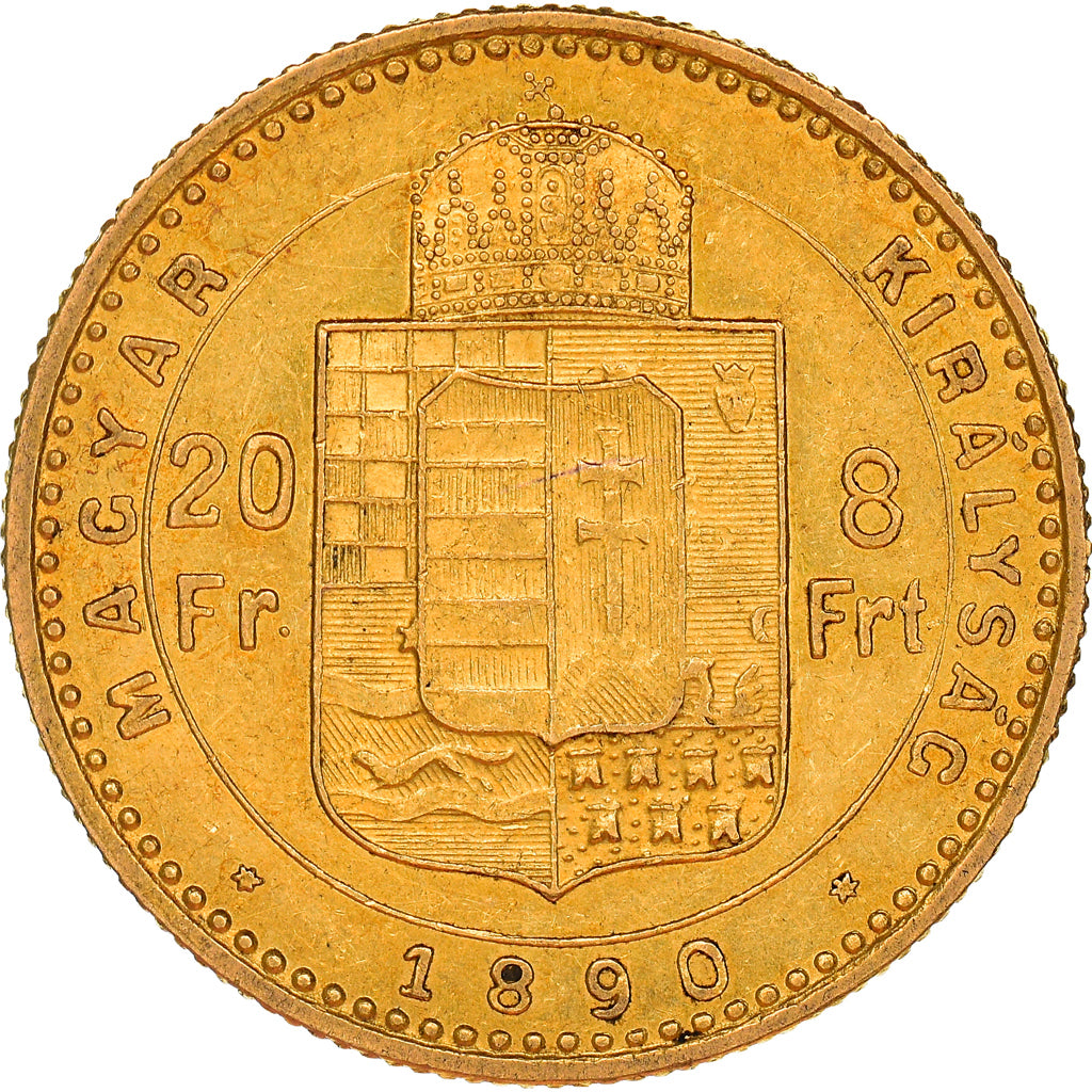 Moneda, Hungría, Franz Joseph I, 8 Forint 20 Francs, 1890, Kormoczbanya, MBC+