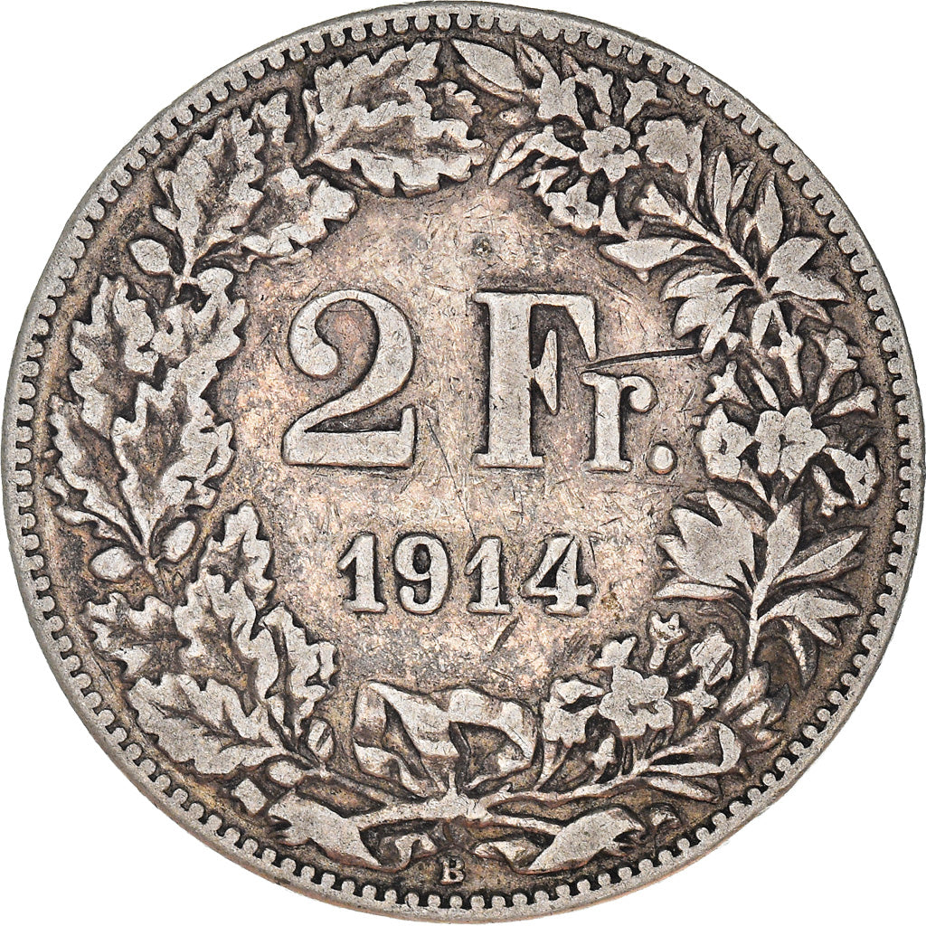 Coin, Switzerland, 2 Francs, 1914, Bern, VF(20-25), Silver, KM:21
