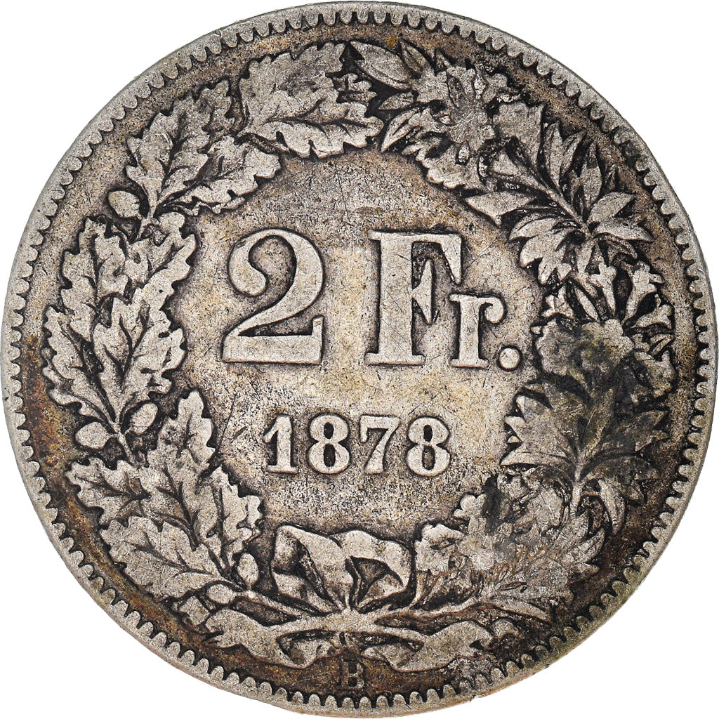 Coin, Switzerland, 2 Francs, 1878, Bern, VF(20-25), Silver, KM:21