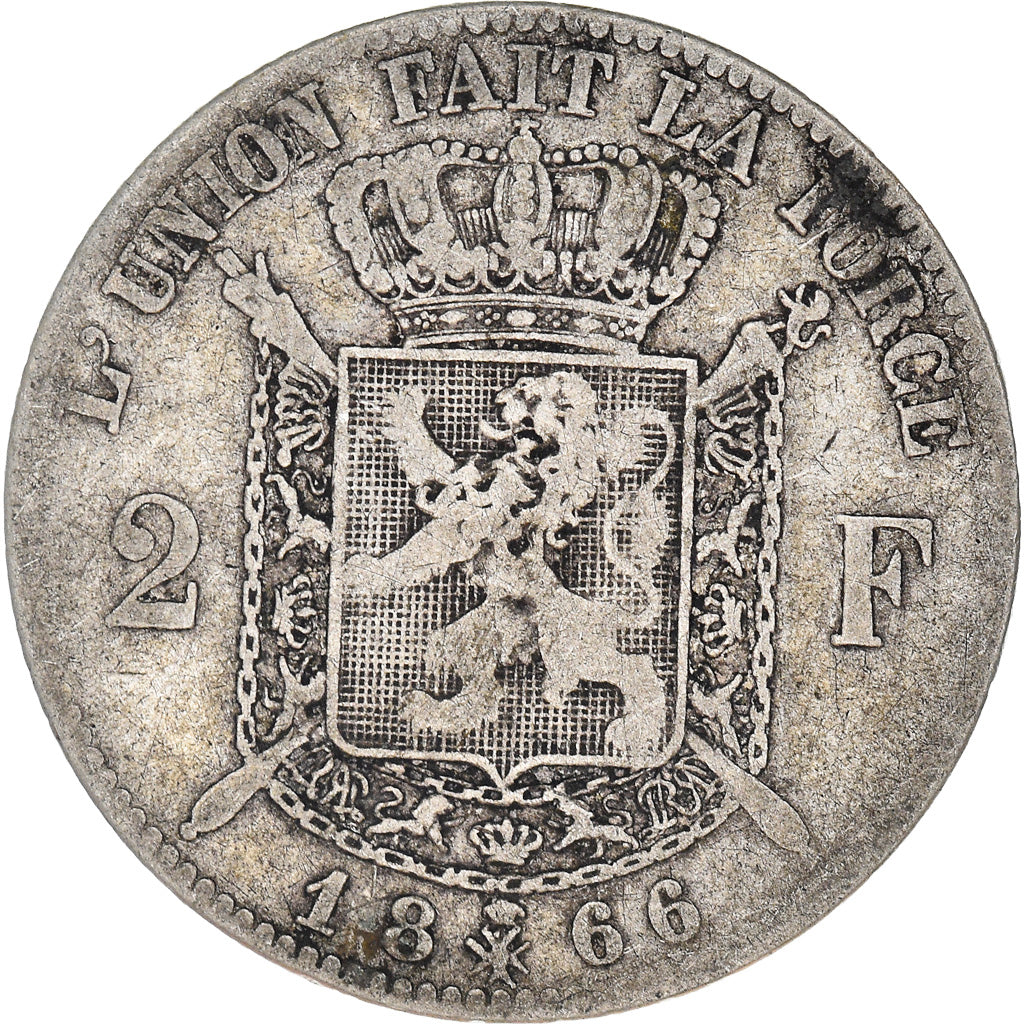 Coin, Belgium, Leopold II, 2 Francs, 2 Frank, 1866, VF(20-25), Silver, KM:30.1