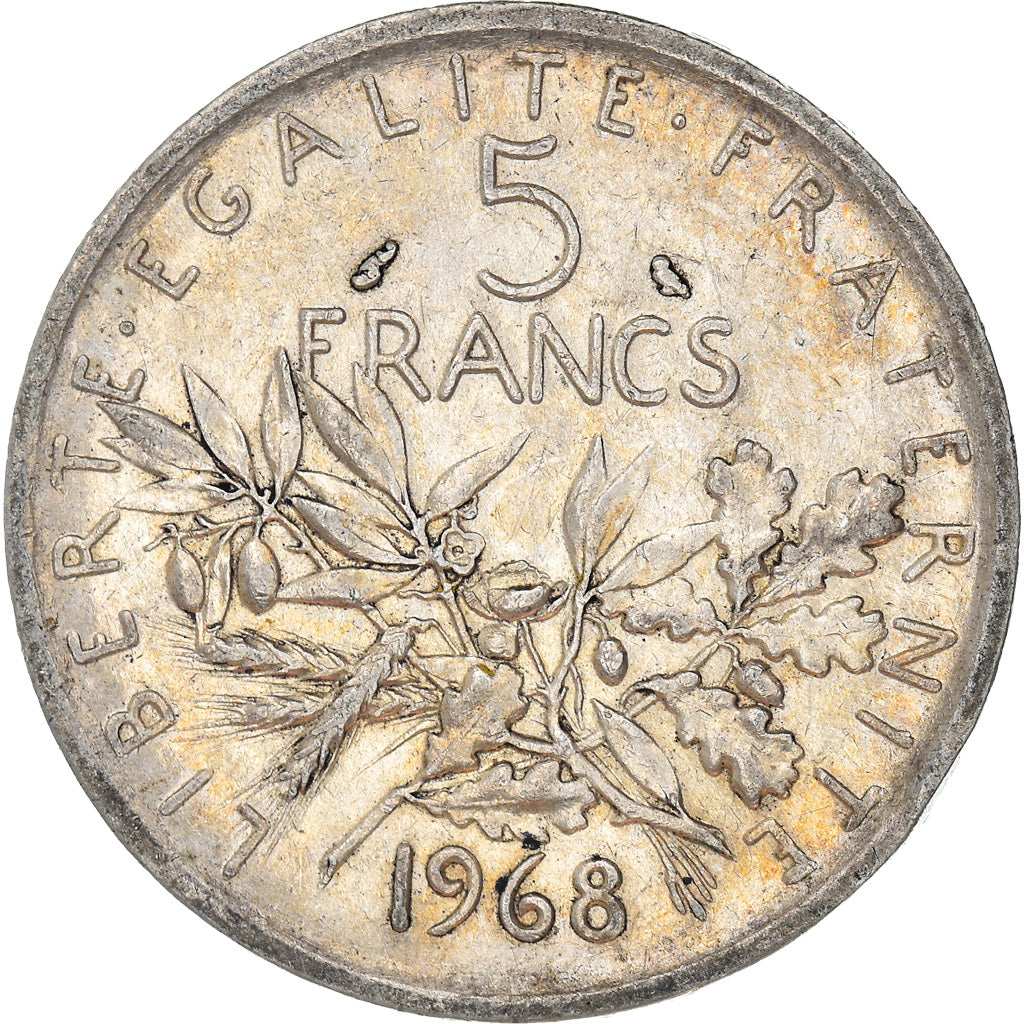Moneda, Francia, Semeuse, 5 Francs, 1968, MBC+, Plata, KM:926, Gadoury:770