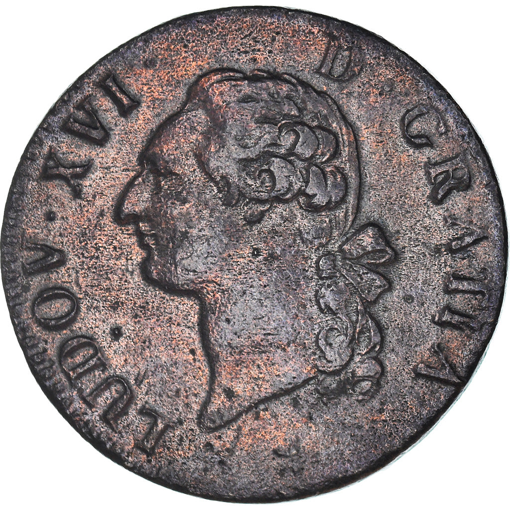 Monnaie, France, Louis XVI, Sol à l'Ecu, 1791, Lille, TTB, Cuivre, Gadoury:350