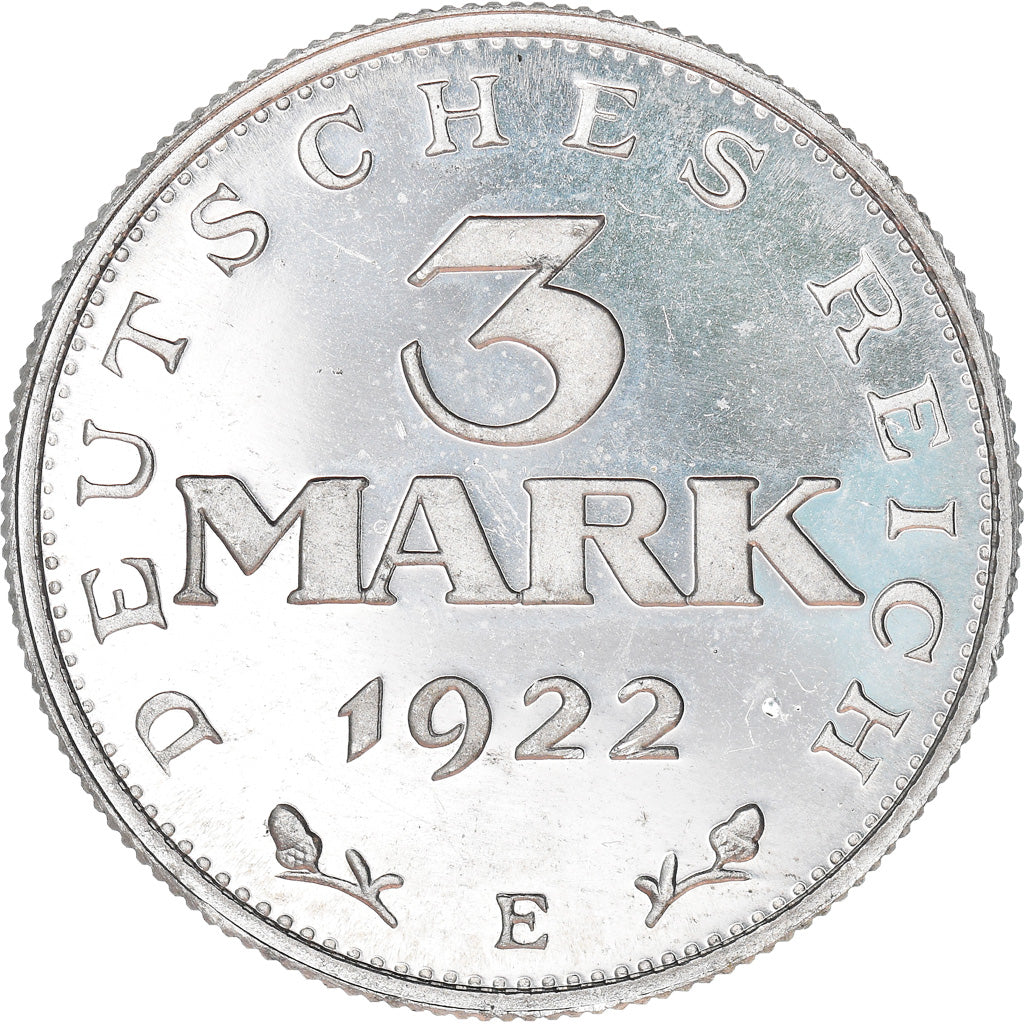 Coin, GERMANY, WEIMAR REPUBLIC, 3 Mark, 1922, Muldenhütten, Proof, MS(64)