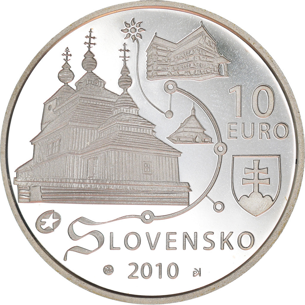 Slovakia, 10 Euro, Wooden Churches, 2010, Kremnica, Proof, MS(63), Silver