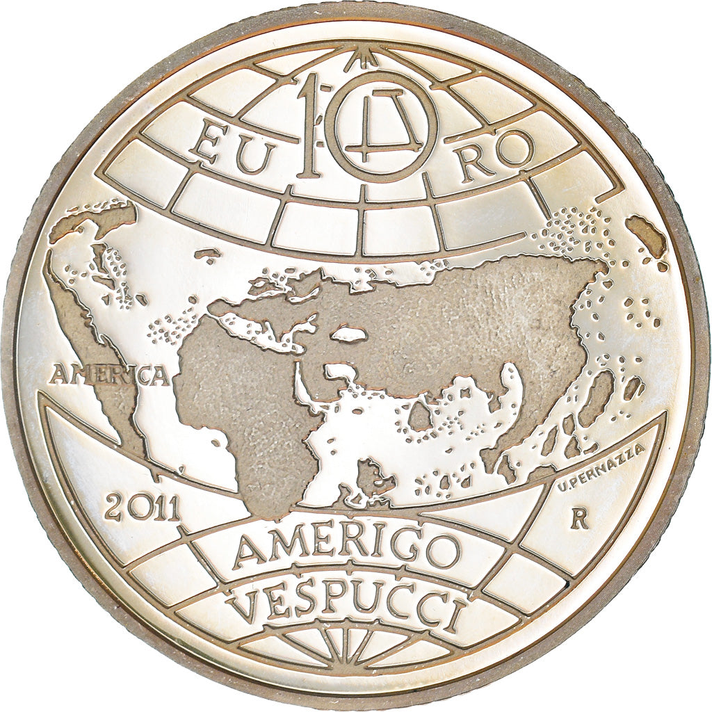 Italia, 10 Euro, Amerigo Vespucci, 2011, Rome, Proof, FDC, Argento, KM:339