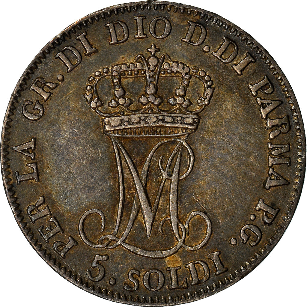Coin, ITALIAN STATES, PARMA, Maria Luigia, 5 Soldi, 1815, EF(40-45), Silver