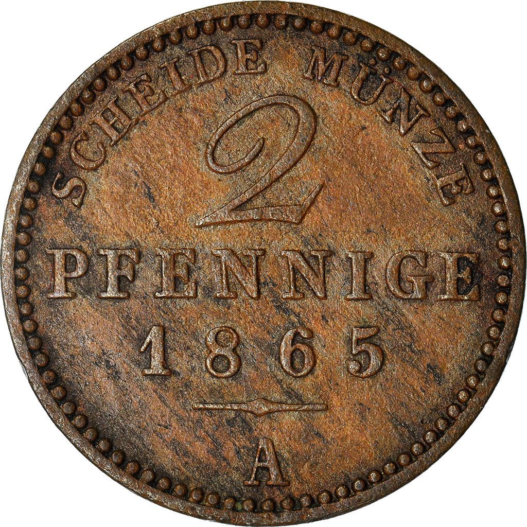 Münze, Deutsch Staaten, SAXE-WEIMAR-EISENACH, Karl Alexander, 2 Pfennig, 1865