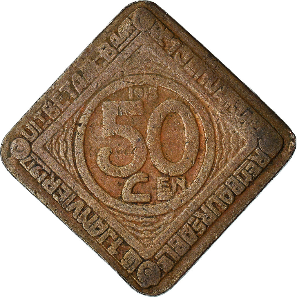 Coin, Belgium, Ville de Gand - Stad Gent, Gent, 50 Centimes, 1915, VF(30-35)