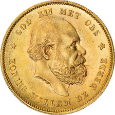 Coin, Netherlands, William III, 10 Gulden, 1877, MS(60-62), Gold, KM:106