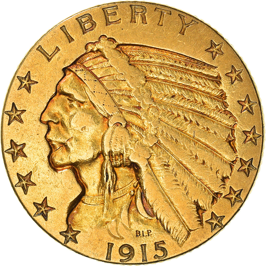 Moneta, Stati Uniti, Indian Head, $5, Half Eagle, 1915, Philadelphia, BB, Oro
