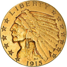 Moneta, Stati Uniti, Indian Head, $5, Half Eagle, 1915, Philadelphia, BB, Oro