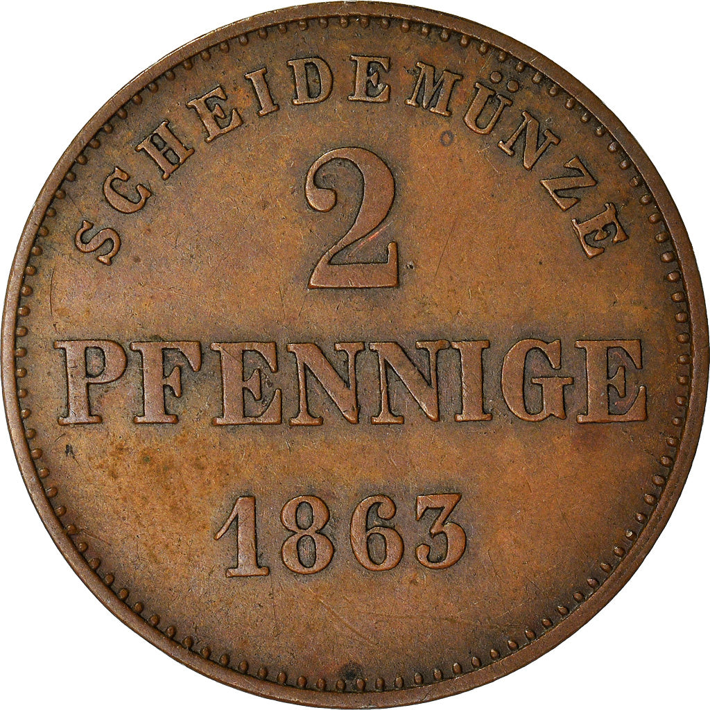 Coin, German States, SAXE-MEININGEN, Bernhard II, 2 Pfennig, 1863, EF(40-45)