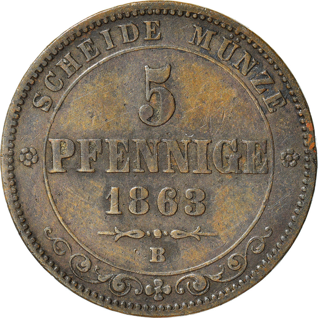 Coin, German States, SAXONY-ALBERTINE, Johann, 5 Pfennig, 1863, EF(40-45)