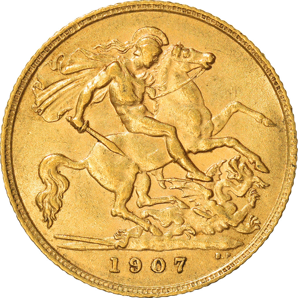 Coin, Great Britain, Edward VII, 1/2 Sovereign, 1907, AU(50-53), Gold, KM:804