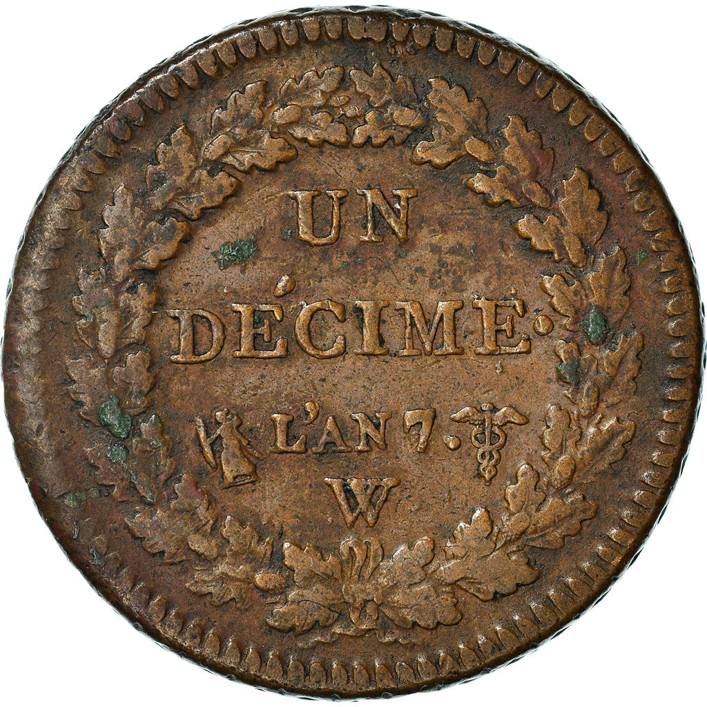Coin, France, Dupré, Decime, AN 7, Lille, VF(30-35), Bronze, KM:644.11