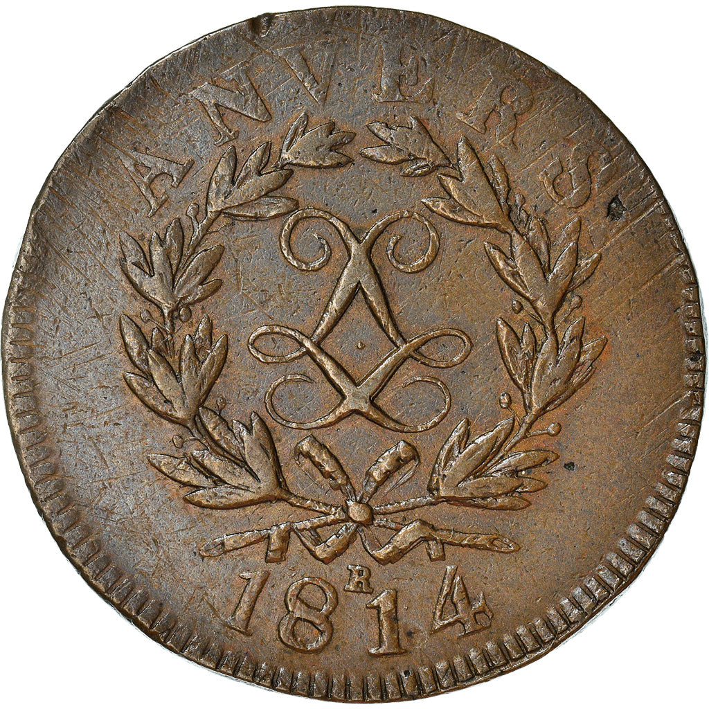 Coin, France, Louis XVIII, 10 Centimes, 1814, Anvers, EF(40-45), Bronze