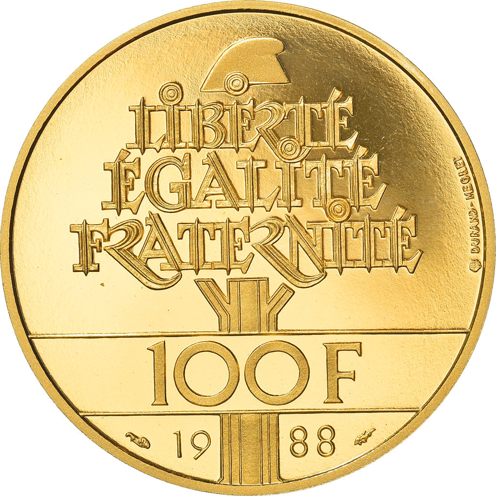 Moneta, Francia, Fraternité, 100 Francs, 1988, Proof, FDC, Oro, KM:966b