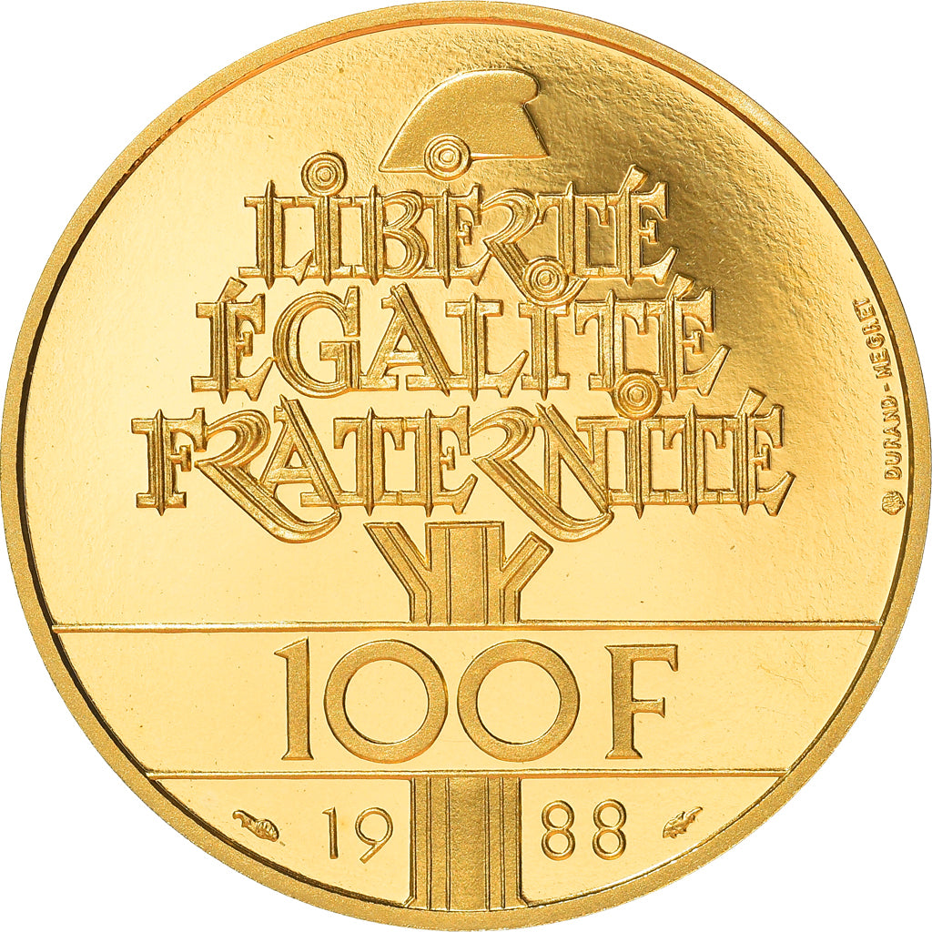 Moneta, Francia, Fraternité, 100 Francs, 1988, Proof, FDC, Oro, KM:966b