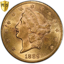 Moneta, USA, Liberty Head, $20, Double Eagle, 1889, Carson City, Rzadkie, PCGS