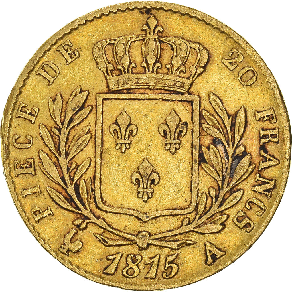 Coin, France, Louis XVIII, 20 Francs, 1815, Paris, VF(30-35), Gold, KM:706.1