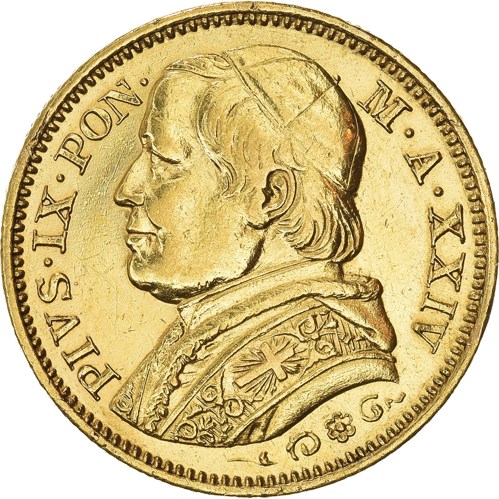 Moneda, Estados italianos, PAPAL STATES, Pius IX, 20 Lire, 1869, Rome, MBC+