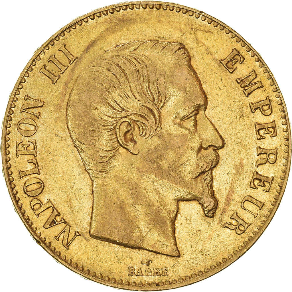 Moneda, Francia, Napoleon III, 100 Francs, 1858, Paris, MBC, Oro, KM:786.1