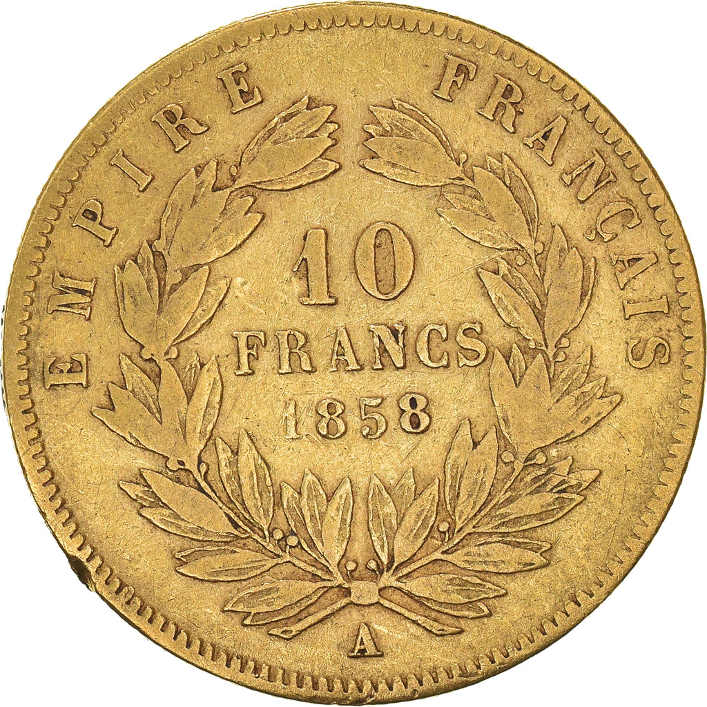 Coin, France, Napoleon III, 10 Francs, 1858, Paris, VF(20-25), Gold, KM:784.3