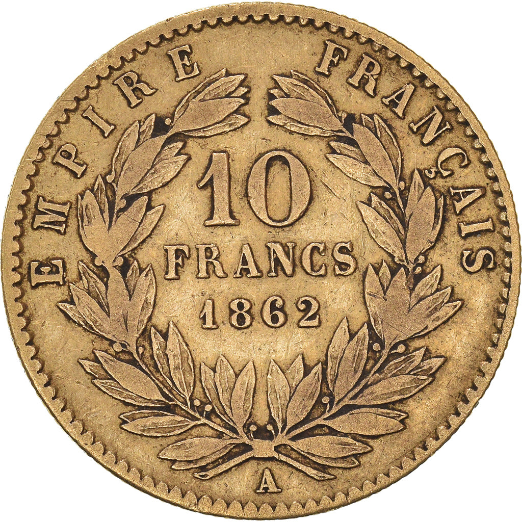 Moneta, Francja, Napoleon III, 10 Francs, 1862, Paris, VF(30-35), Złoto