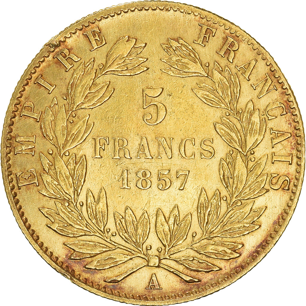 Munten, Frankrijk, Napoleon III, 5 Francs, 1857, Paris, ZF, Goud, KM:787.1