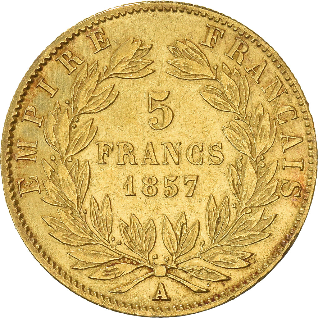 Munten, Frankrijk, Napoleon III, 5 Francs, 1857, Paris, ZF, Goud, KM:787.1
