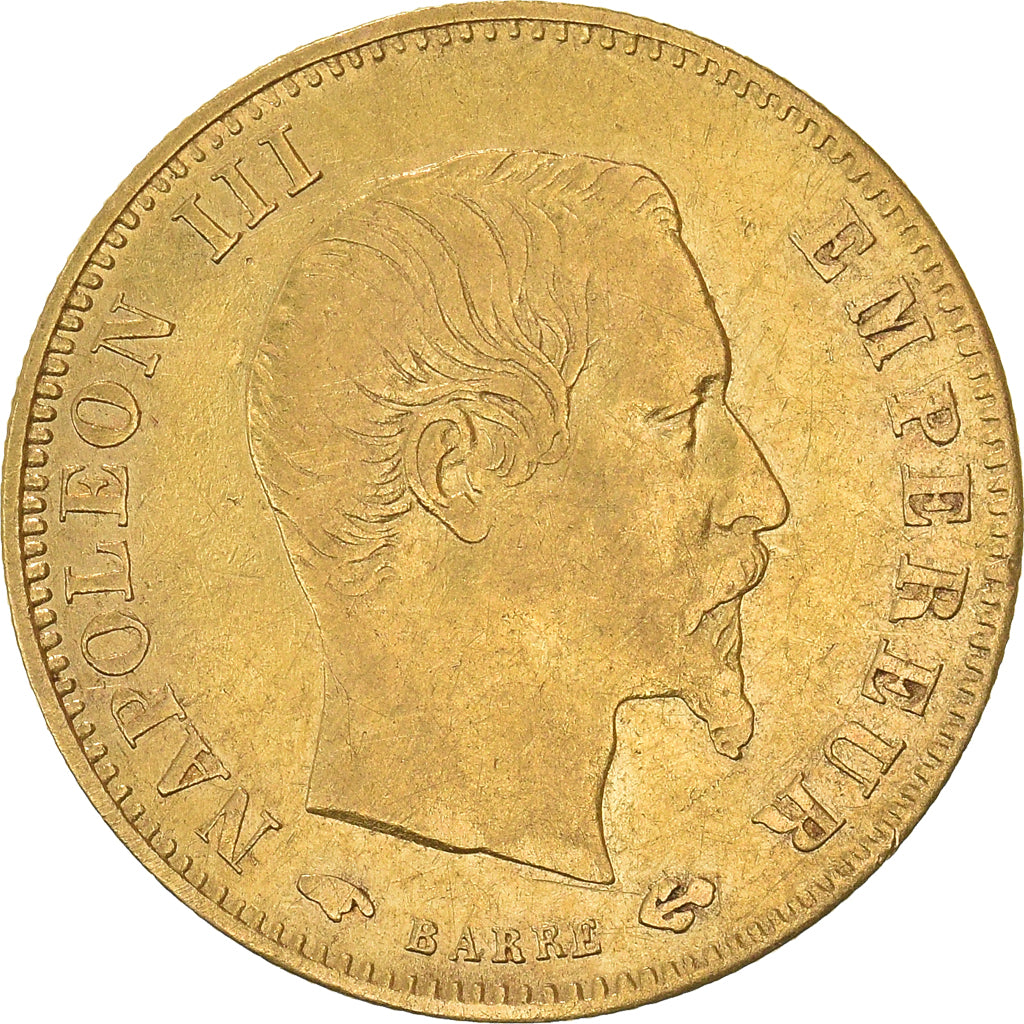 Moeda, França, Napoleon III, 5 Francs, 1858, Paris, VF(30-35), Dourado