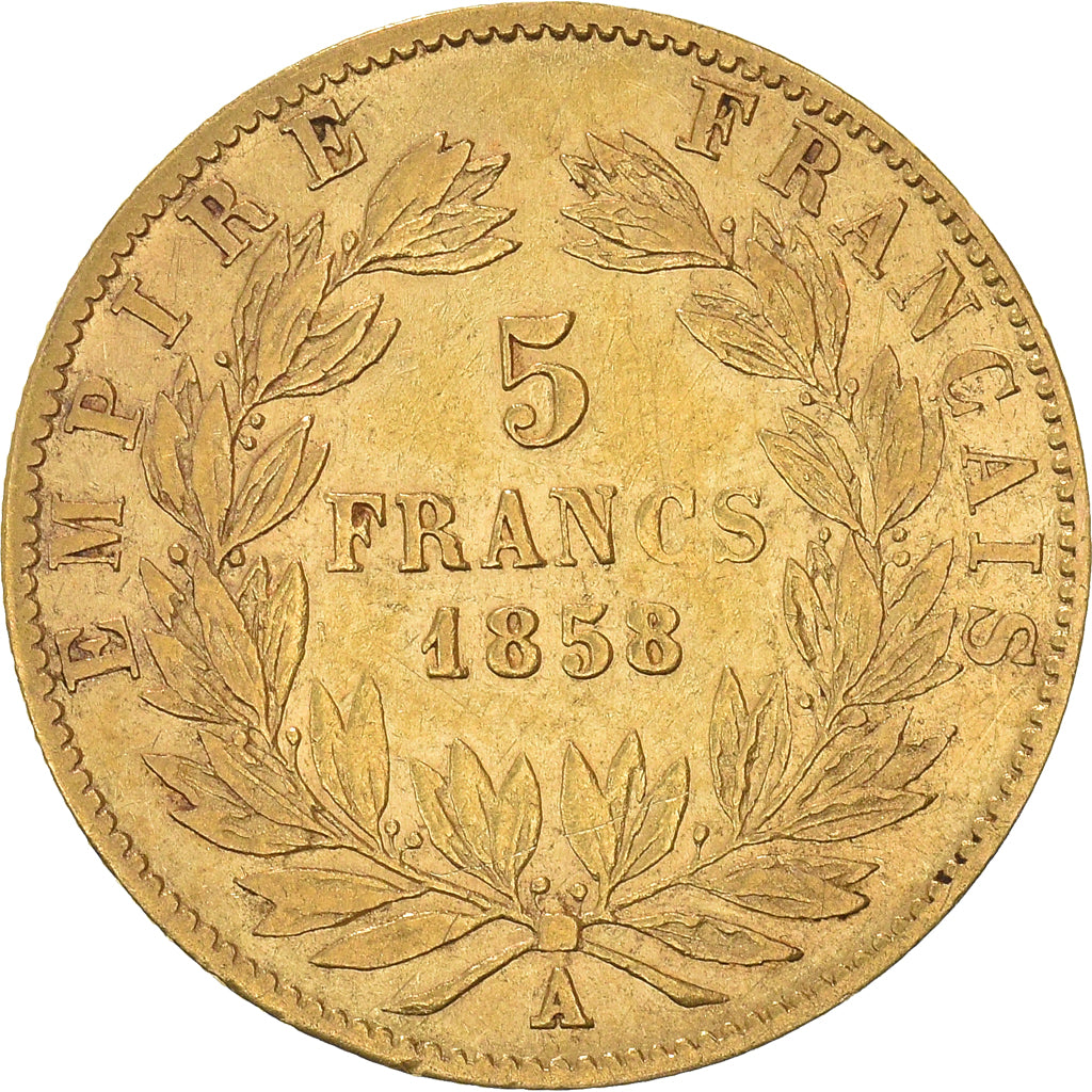 Moeda, França, Napoleon III, 5 Francs, 1858, Paris, VF(30-35), Dourado