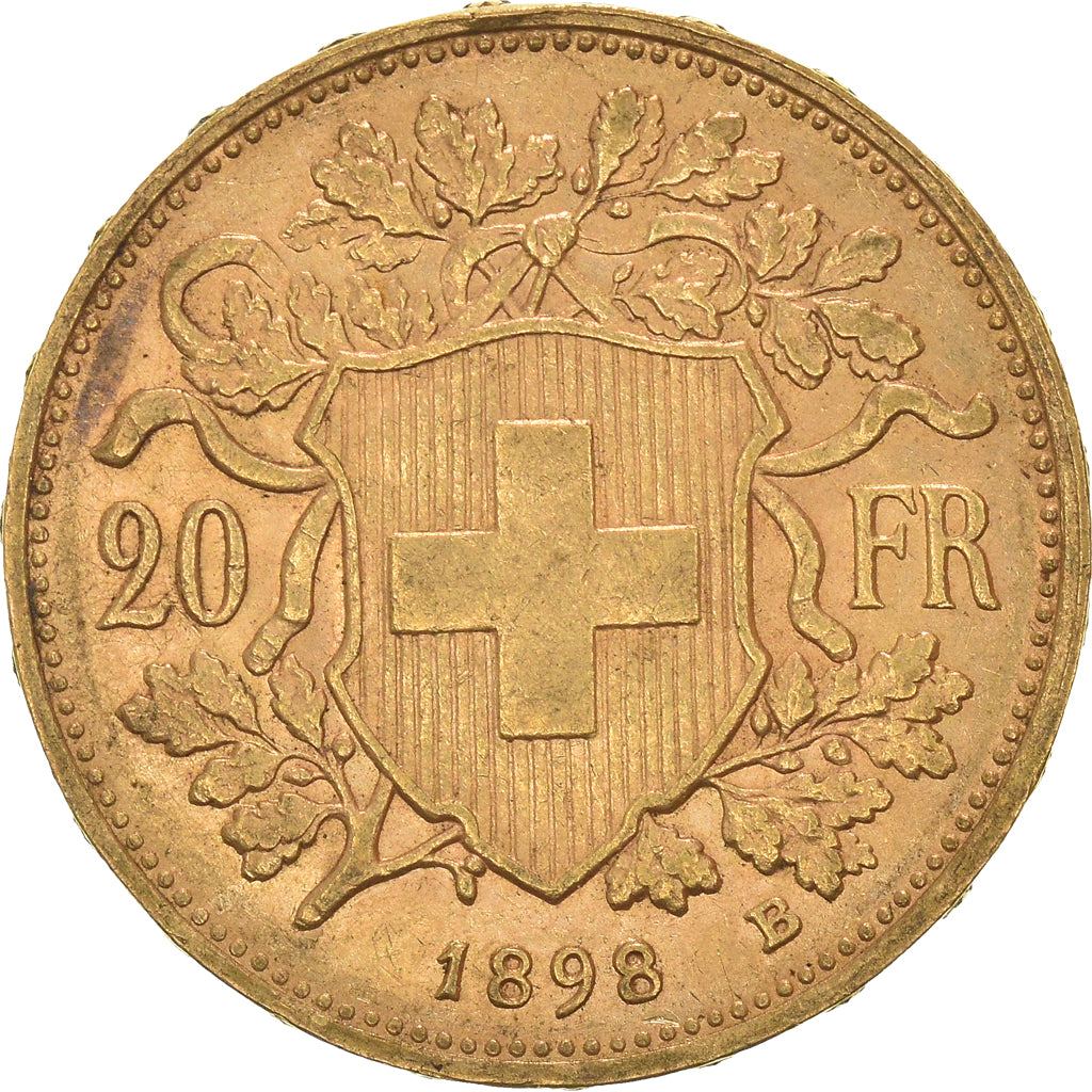 Coin, Switzerland, 20 Francs, 1898, Bern, AU(50-53), Gold, KM:35.1