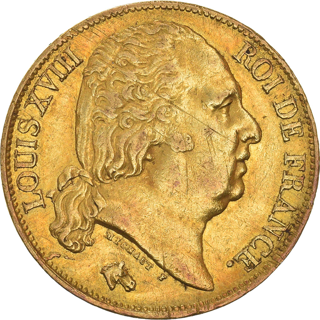 Moneda, Francia, Louis XVIII, 20 Francs, 1818, Lille, MBC+, Oro, KM:712.9