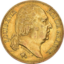 Moneda, Francia, Louis XVIII, 20 Francs, 1818, Lille, MBC+, Oro, KM:712.9