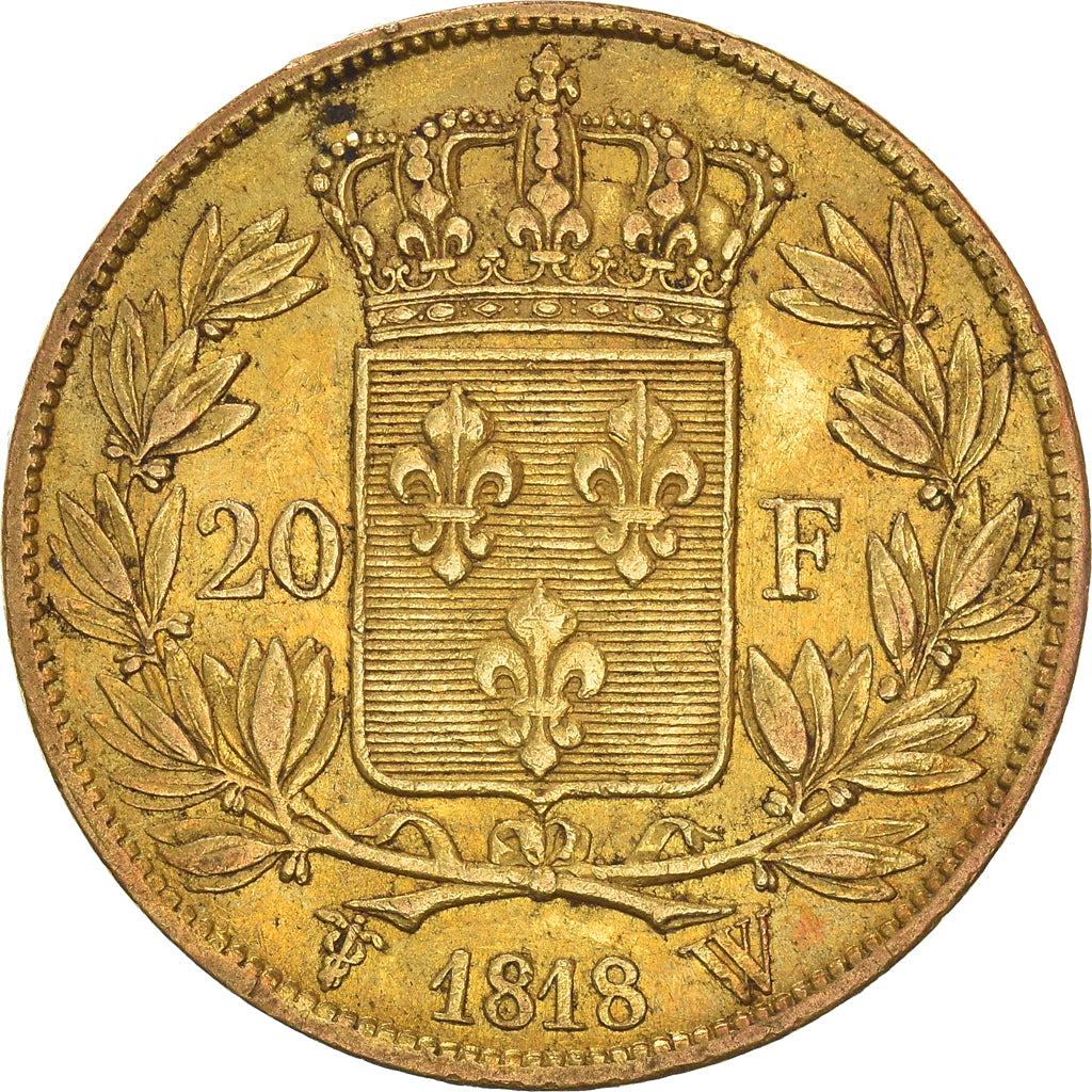 Moneda, Francia, Louis XVIII, 20 Francs, 1818, Lille, MBC+, Oro, KM:712.9