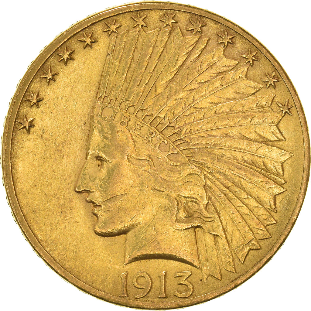 Moneta, Stati Uniti, Indian Head, $10, Eagle, 1913, Philadelphia, BB+, Oro