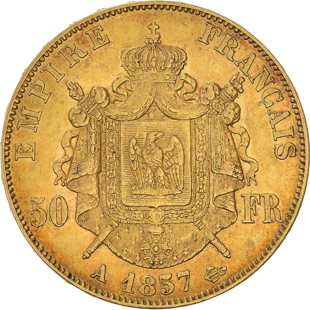 Moneta, Francia, Napoleon III, 50 Francs, 1857, Paris, BB, Oro, KM:785.1