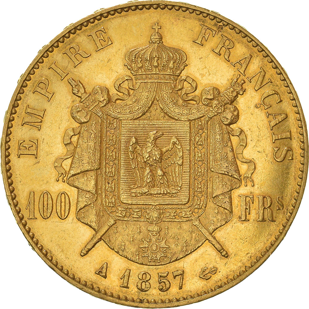 Coin, France, Napoleon III, 100 Francs, 1857, Paris, EF(40-45), Gold, KM:786.1