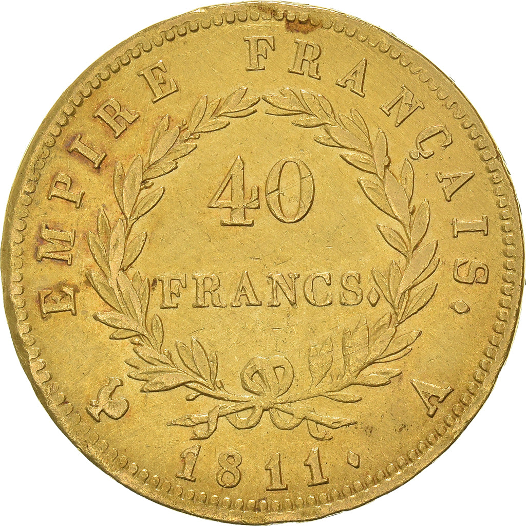 Moeda, França, Napoleon I, 40 Francs, 1811, Paris, EF(40-45), Dourado